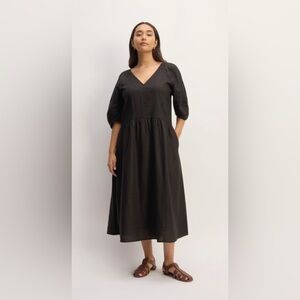 Everlane The Linen Oversized Puff-Sleeve Dress in black size M
